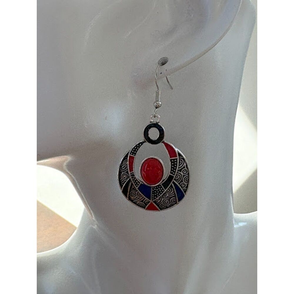 Boho Blue-Red Dangle Earrings